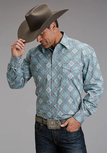 Stetson 1918 Turquoise Medallion (Blue) - Men's Western Shirt