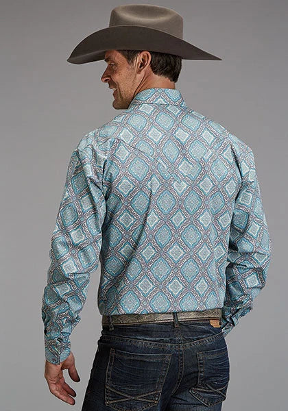 Stetson 1918 Turquoise Medallion (Blue) - Men's Western Shirt