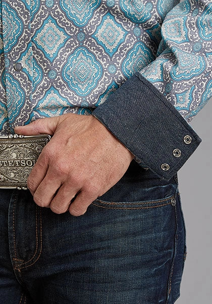 Stetson 1918 Turquoise Medallion (Blue) - Men's Western Shirt