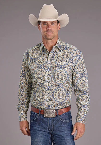 Stetson 2515 Summer Medallion (Blue) - Men's Western Shirt