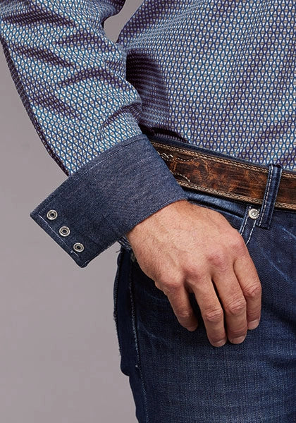 Stetson 2030 Diamond Neat (Blue) - Men's Western Shirt