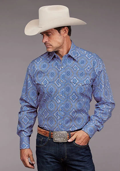 Stetson 2031 Chambray Medallion (Blue) - Men's Western Shirt