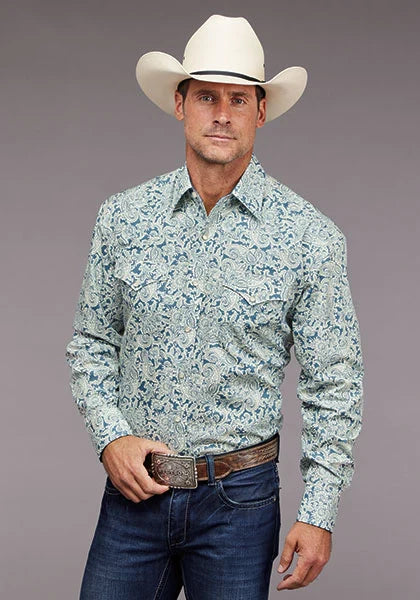 Stetson 2034 Tonal Paisley (Blue) - Men's Western Shirt