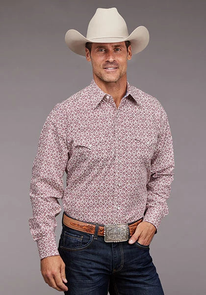 Stetson 2036 Vintage Print (Wine) - Men's Western Shirt