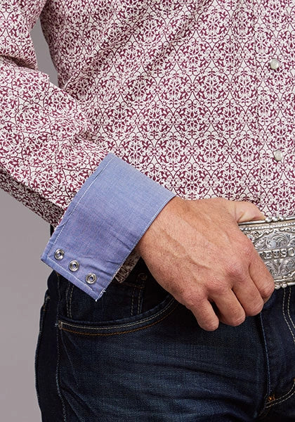 Stetson 2036 Vintage Print (Wine) - Men's Western Shirt