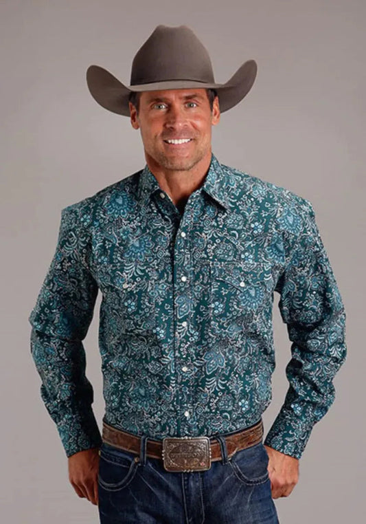 Stetson Forest Paisley (Green) - Men's Western Shirt