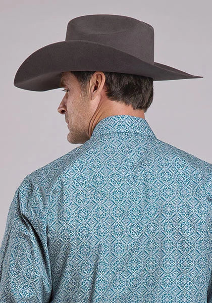 Stetson 2573 Tile Medallion (Blue) - Men's Western Shirt
