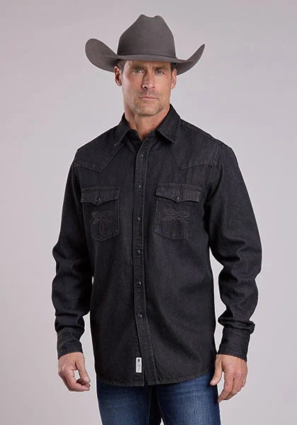 Stetson Solid Denim (Black) - Men's Western Shirt