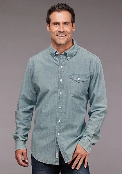 Stetson Chambray Button Front (Blue) - Men's Western Shirt