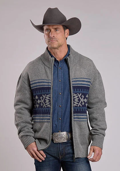 Stetson 2776 Aztec Border (Grey) - Men's Wool Sweater