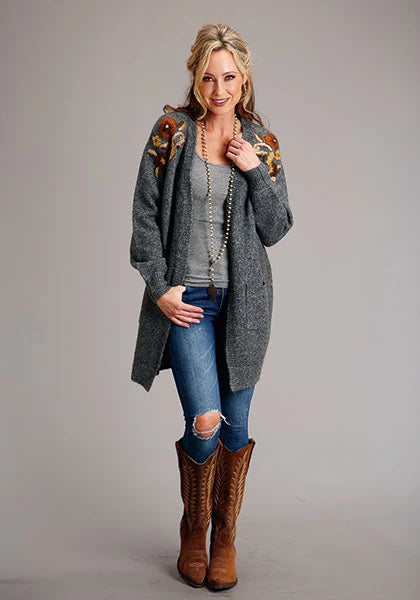 Stetson 1799 Embroidered Cardigan (Grey) - Women's Sweater