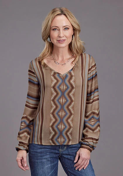 Stetson 2187 Sand Serape V-Neck (Tan) - Women's Blouse