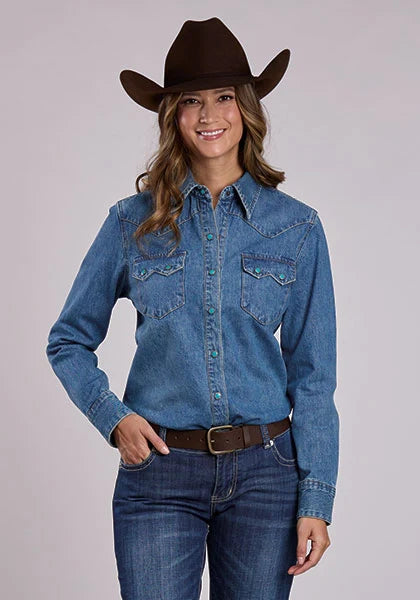 Stetson 2551 Turquoise Snaps (Blue) - Women's Denim Blouse