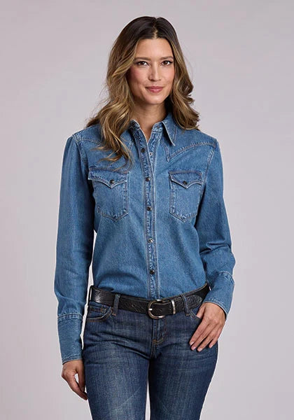 Stetson 2551 Brown Snaps (Blue) - Women's Denim Blouse
