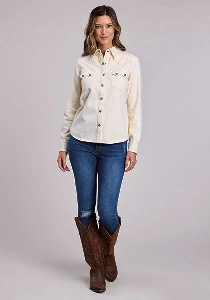 Stetson 2558 Turquoise Snaps (Cream) - Women's Denim Blouse