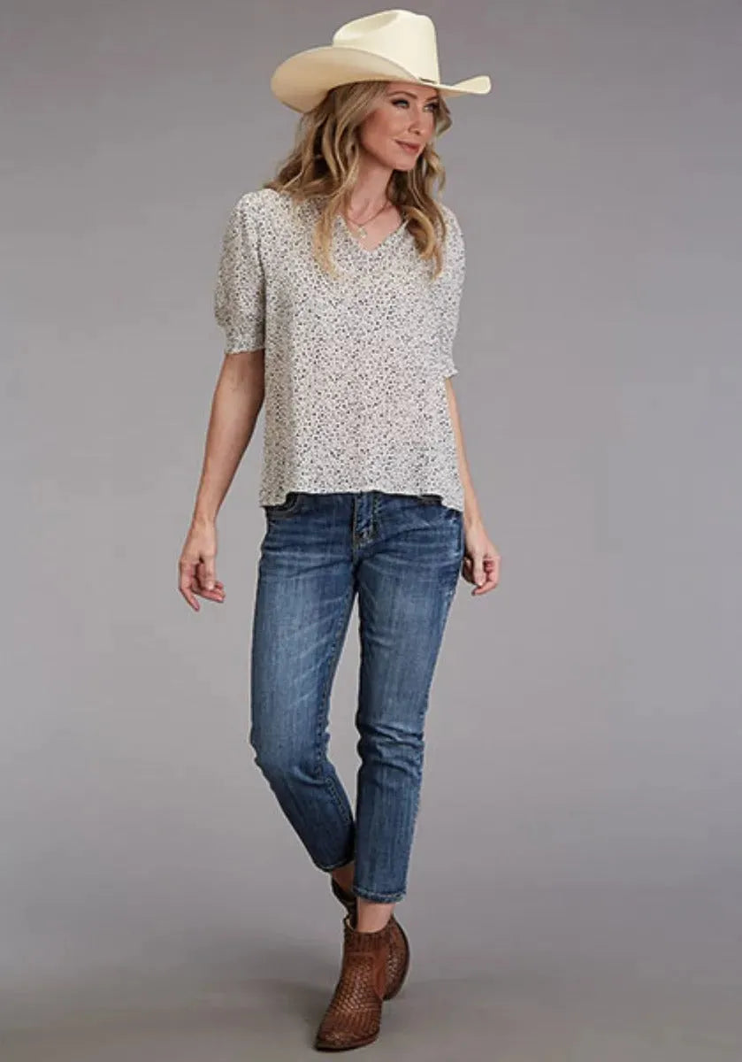 Stetson Star Print (White) - Women's Herringbone Short Sleeve Shirt