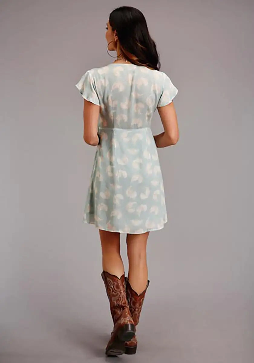 Stetson V-Neck Feather Dress (Light Blue) - Women's Dress