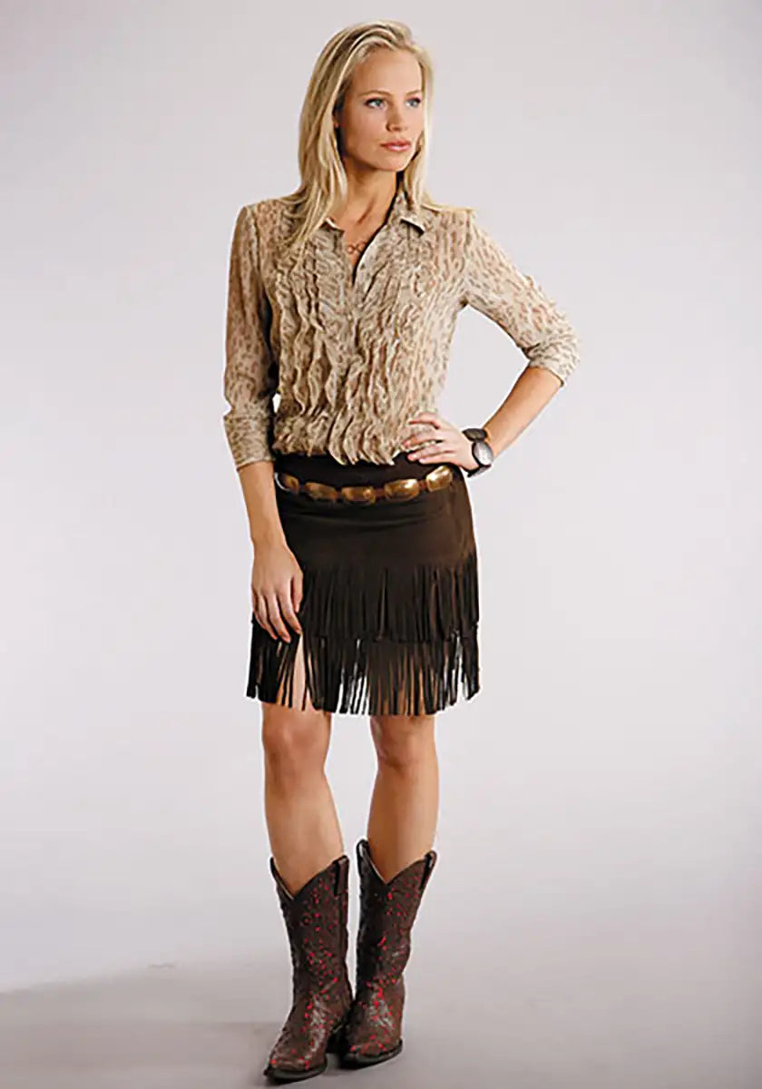 Stetson Suede Fringe Skirt (Brown) - Women's Skirt