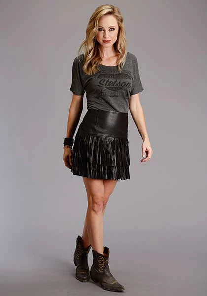 Stetson Fringe Lamb (Black) - Women's Leather Skirt