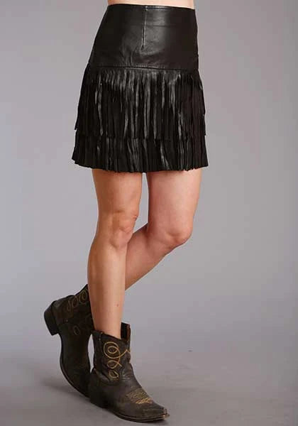 Stetson Fringe Lamb (Black) - Women's Leather Skirt