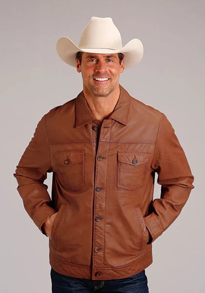 Stetson Novelty Solid Smooth (Brown) - Men's Leather Jacket