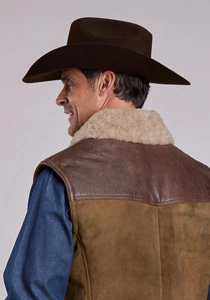 Stetson Distressed With Contrast Yoke (Brown) - Men's Suede Vest