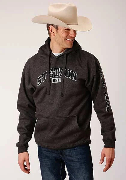 Stetson Heather Logo "EST. 1865" (Grey) - Men's Hoodie Sweatshirt
