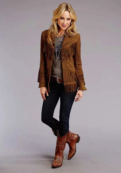 Stetson Fringed Button Front (Brown) - Women's Lamb Suede Jacket