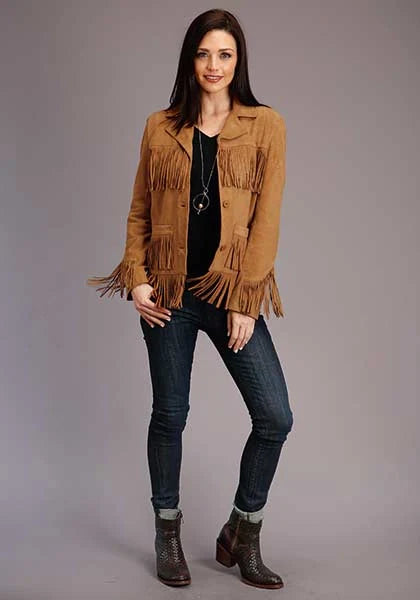 Stetson Fringed Button Front (Tan) - Women's Suede Jacket