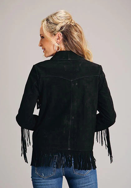 Stetson Fringed Button Front (Black) - Women's Lamb Suede Jacket