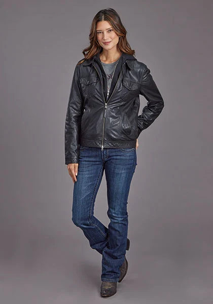 Stetson Hooded Jean Style (Black) - Women's Leather Jacket
