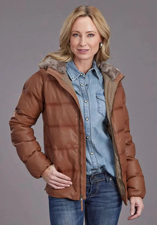 Stetson Quilted Smooth Puffy (Brown) - Women's Quilted Leather Jacket