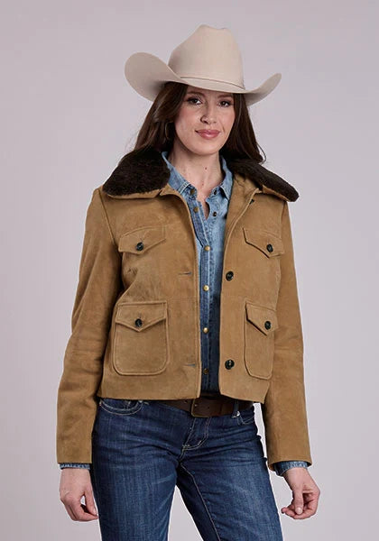 Stetson Cropped Button Front (Chestnut) - Women's Suede Leather Jacket