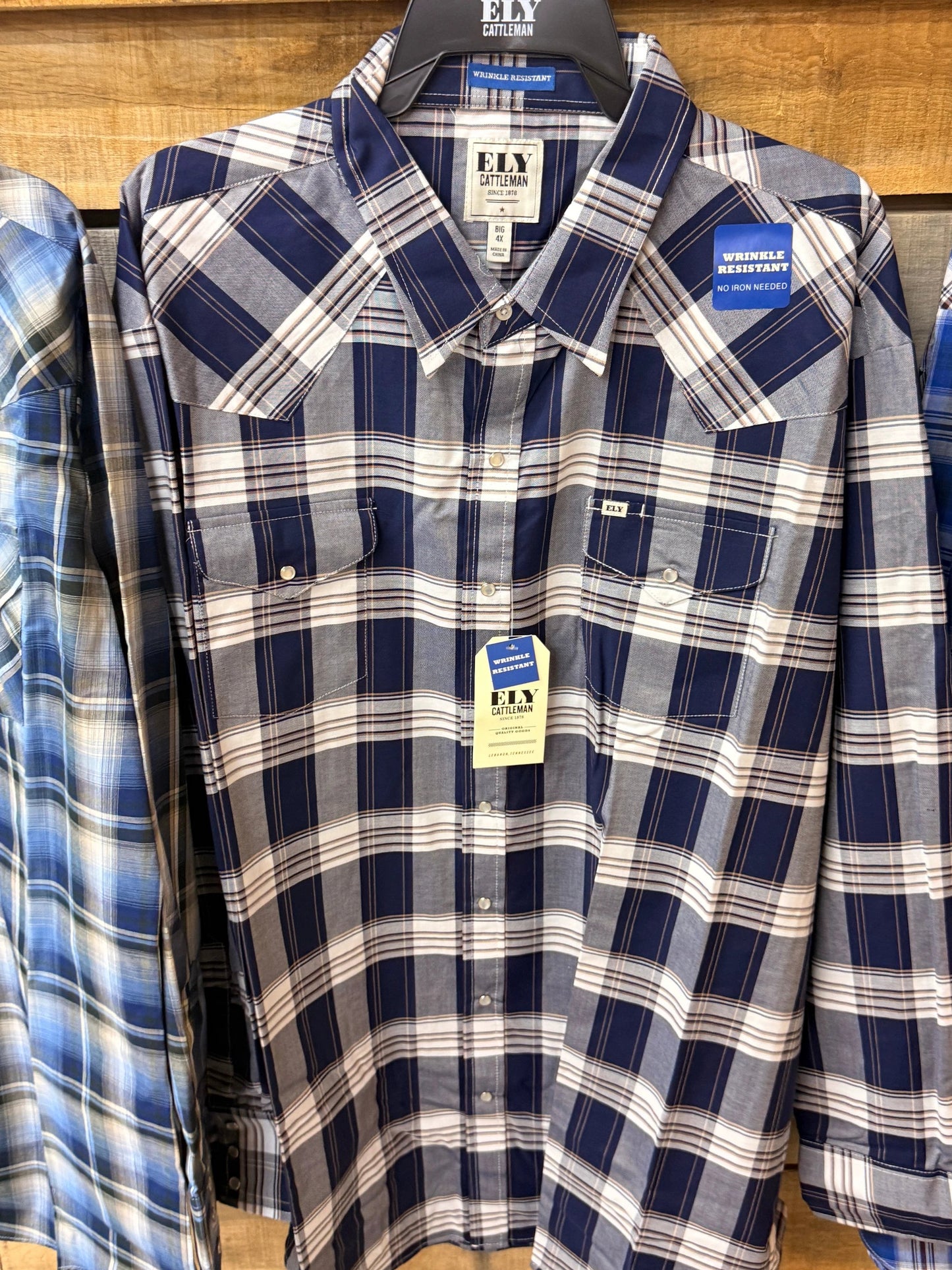 New Ely Cattleman Plaid Long Sleeve Pearl Snap Western Shirt for Ranch Work and Everyday Comfort by Wild West Outfitters