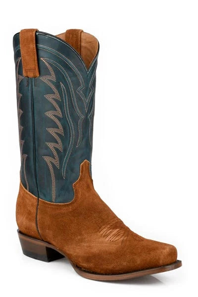 Stetson Tanner (Blue/Brown) - Men's Suede Cowboy Boot