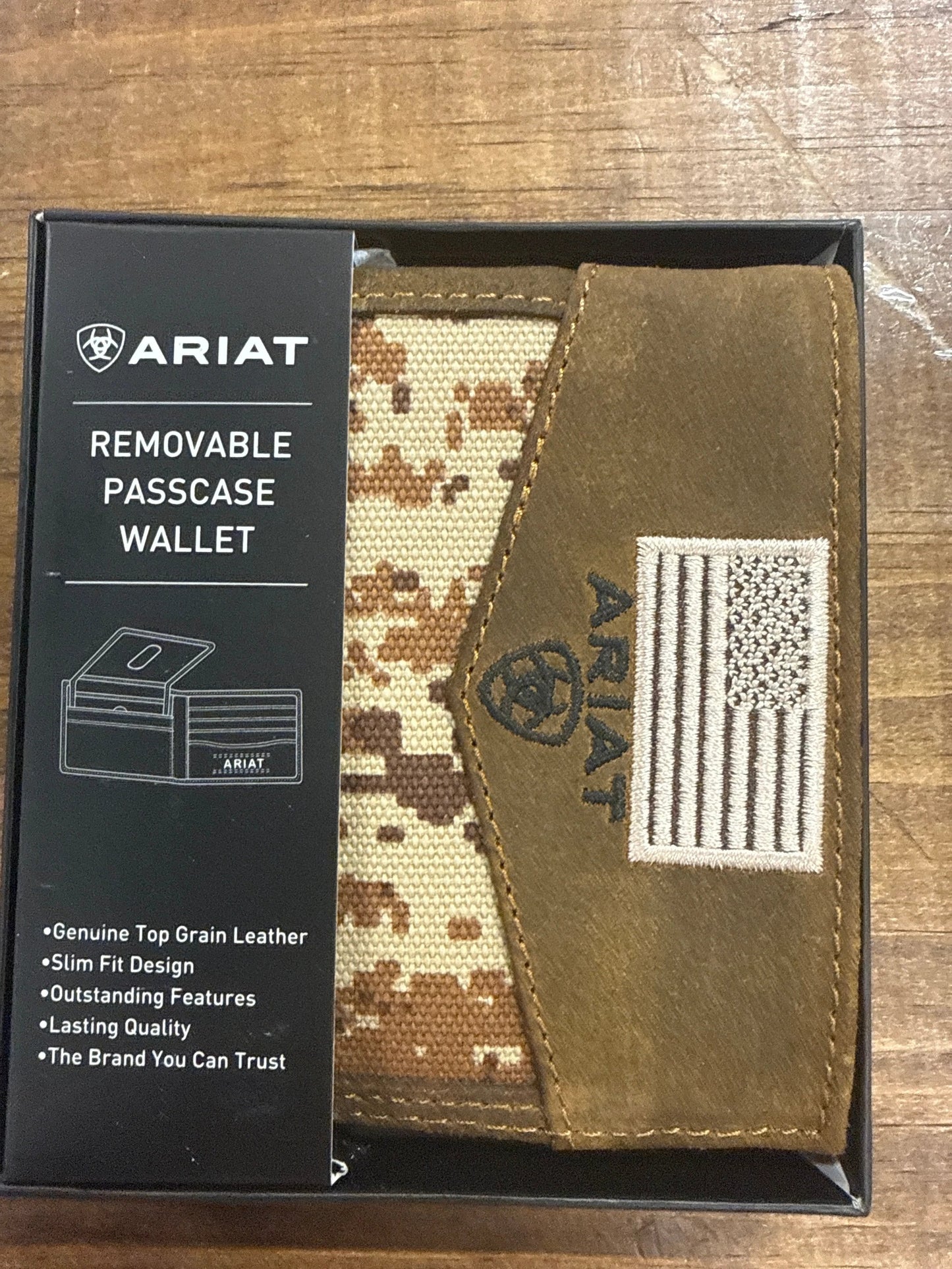 Ariat Camo Flag Bi Fold Wallet Western Style Durable Everyday Carry Card Holder For Men And Women by Wild West Outfitters