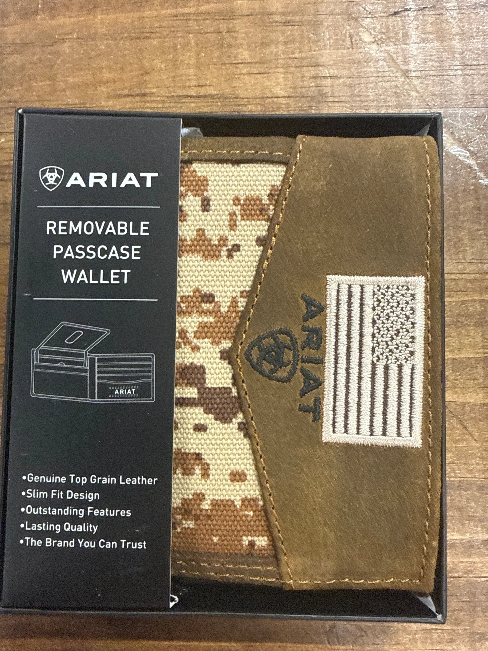 Ariat Camo Flag Bi Fold Wallet Western Style Durable Everyday Carry Card Holder For Men And Women by Wild West Outfitters