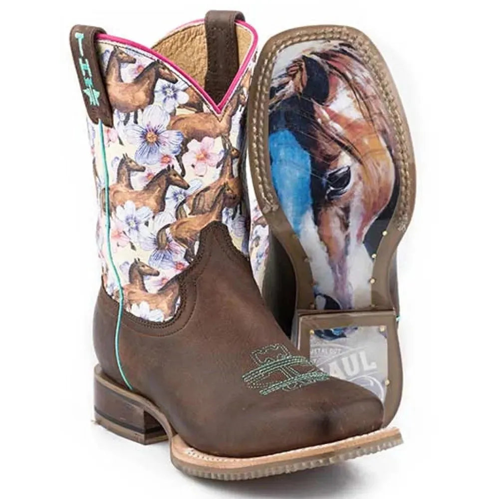 Tin Haul Daisy / My Bestfriend Sole (White) - Little Kids/Big Kids Leather Cowgirl Boots