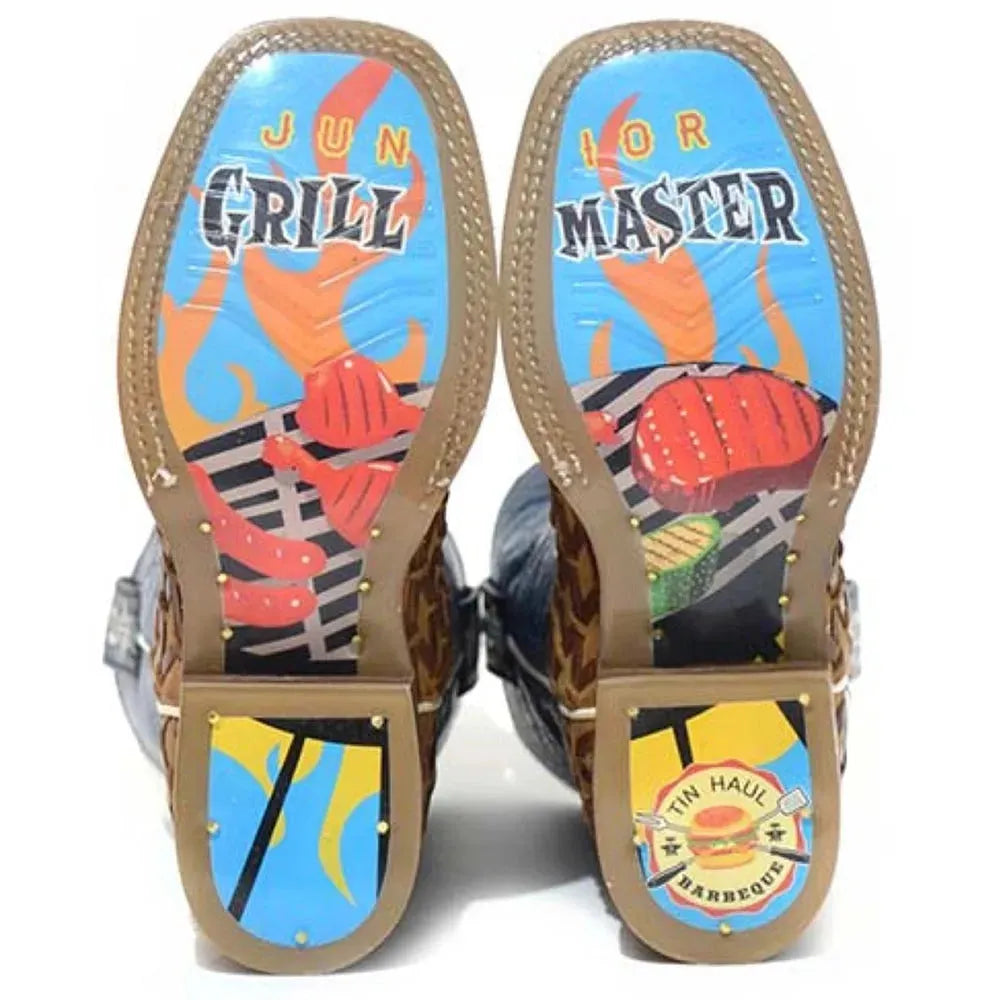 Tin Haul Grill Master / BBQ Party Sole (Blue) - Little Kids/Big Kids Leather Cowboy Boots