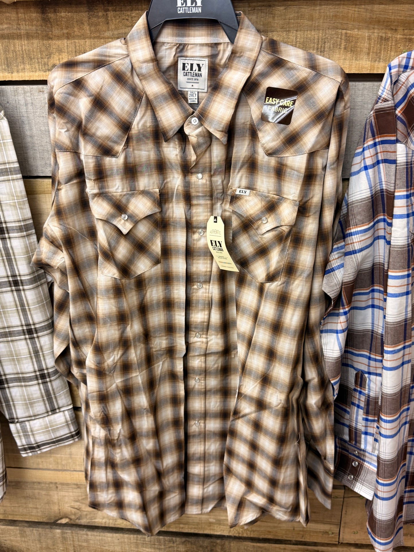 New Ely Cattleman Plaid Long Sleeve Pearl Snap Western Shirt for Ranch Work and Everyday Comfort by Wild West Outfitters