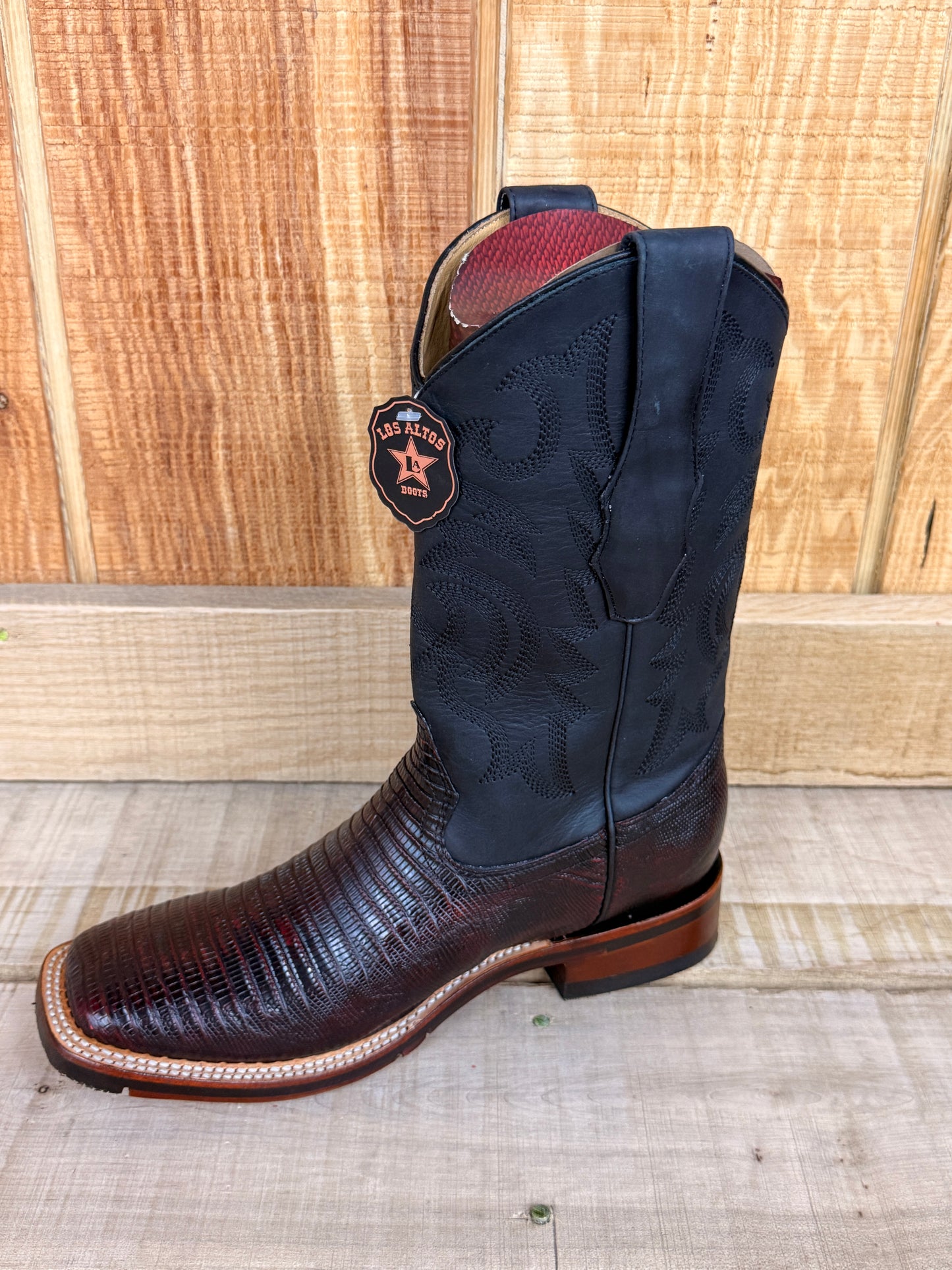 Exotic Los Altos Black Cherry Lizard Wide Square Toe Rubber Sole Cowboy Boots
