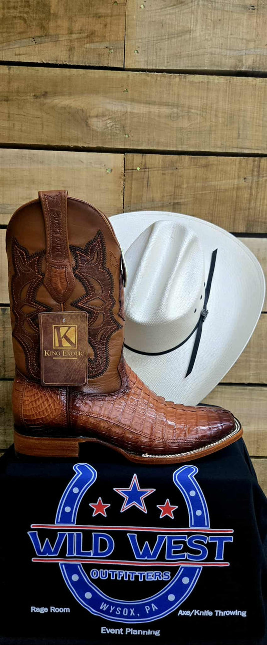 King Exotic Faded Cognac Caiman Tail Boots