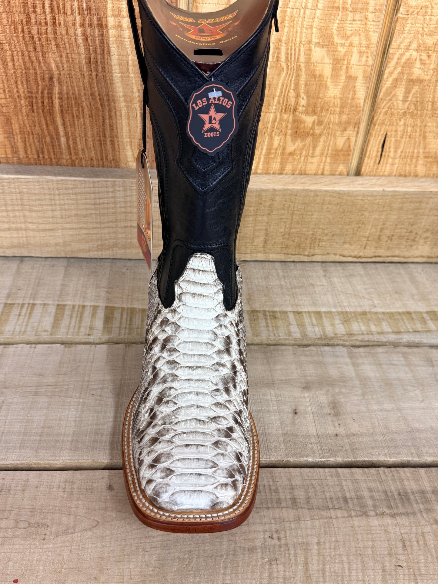 Exotic Los Altos Natural Python Side Zipper Wide Square Toe Leather Sole Cowboy Boots