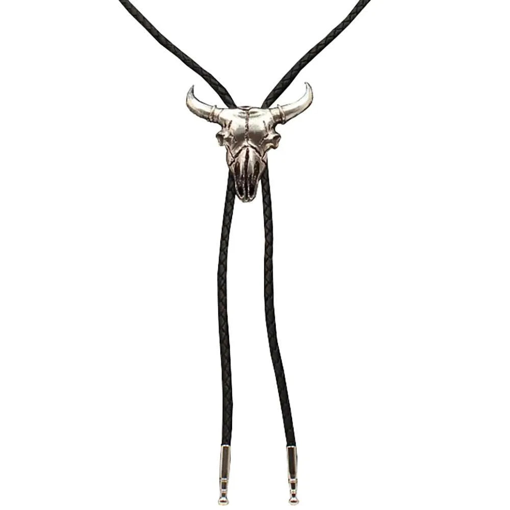 Double S Silver Steer Skull - Bolo Tie
