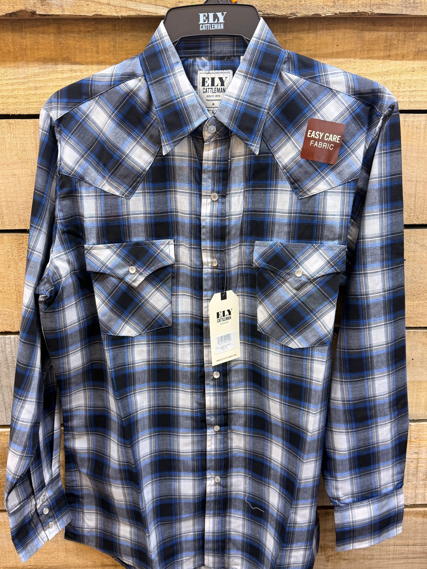 New Ely Cattleman Plaid Long Sleeve Pearl Snap Western Shirt for Ranch Work and Everyday Comfort by Wild West Outfitters