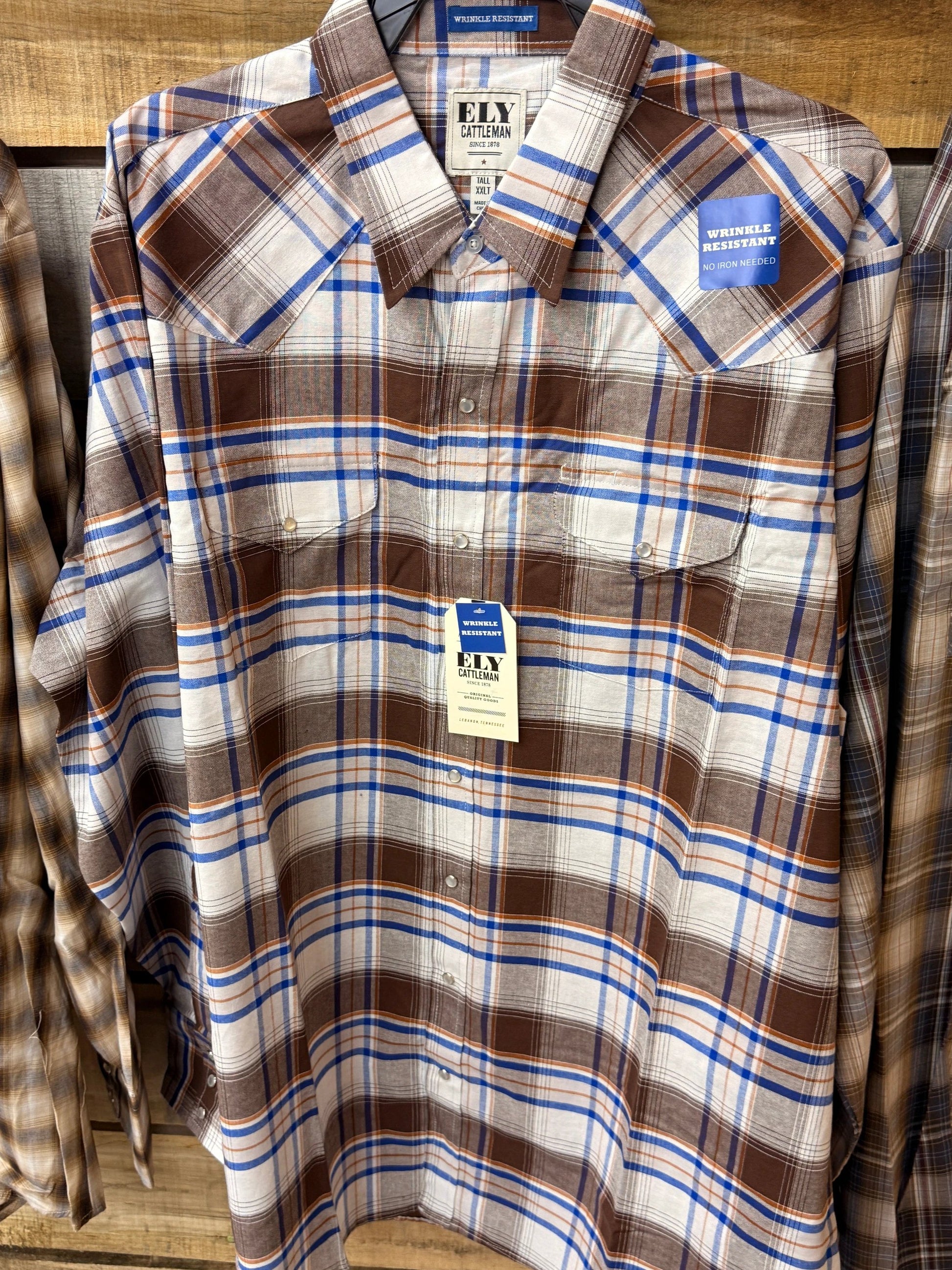 New Ely Cattleman Plaid Long Sleeve Pearl Snap Western Shirt for Ranch Work and Everyday Comfort by Wild West Outfitters