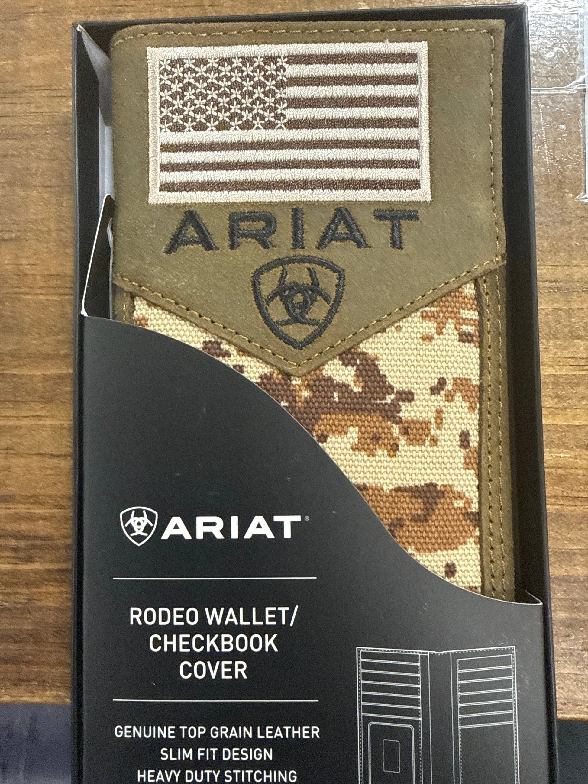 Ariat Camo Flag Rodeo Wallet Western Bifold With Card Slots And ID Window For Men by Wild West Outfitters