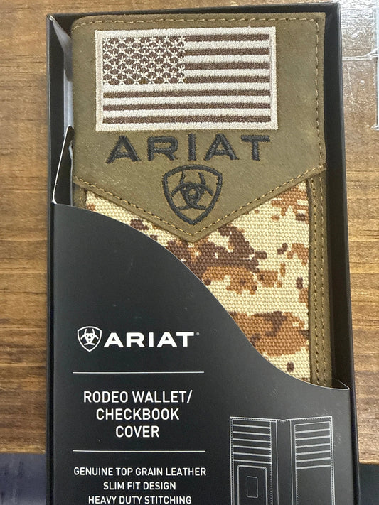 Ariat Camo Flag Rodeo Wallet Western Bifold With Card Slots And ID Window For Men by Wild West Outfitters