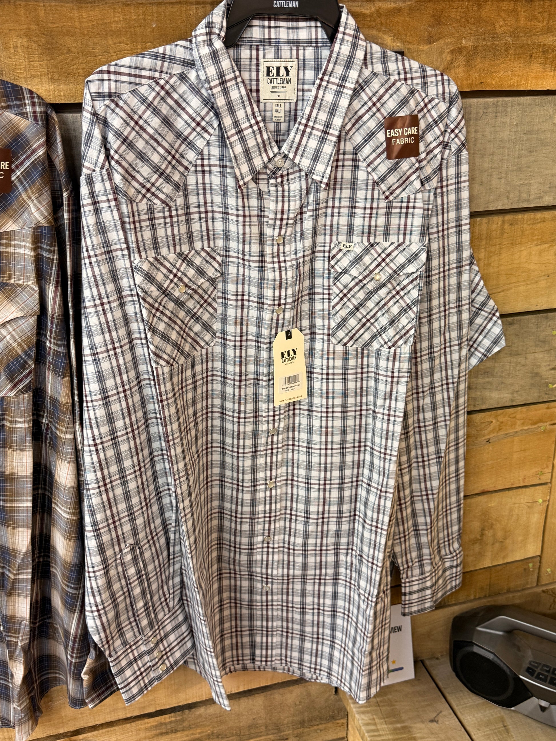 New Ely Cattleman Plaid Long Sleeve Pearl Snap Western Shirt for Ranch Work and Everyday Comfort by Wild West Outfitters