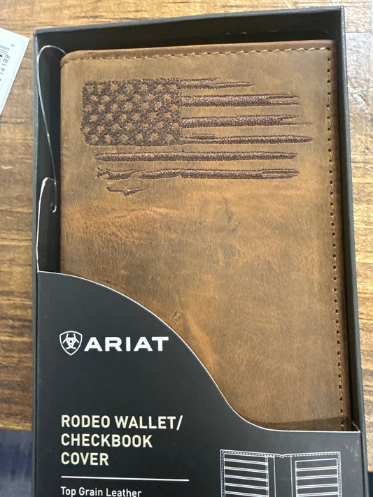 Ariat Brown Flag Rodeo Wallet Leather Western Card Holder Billfold Durable For Cowgirls Cowboys Rodeo Fans by Wild West Outfitters